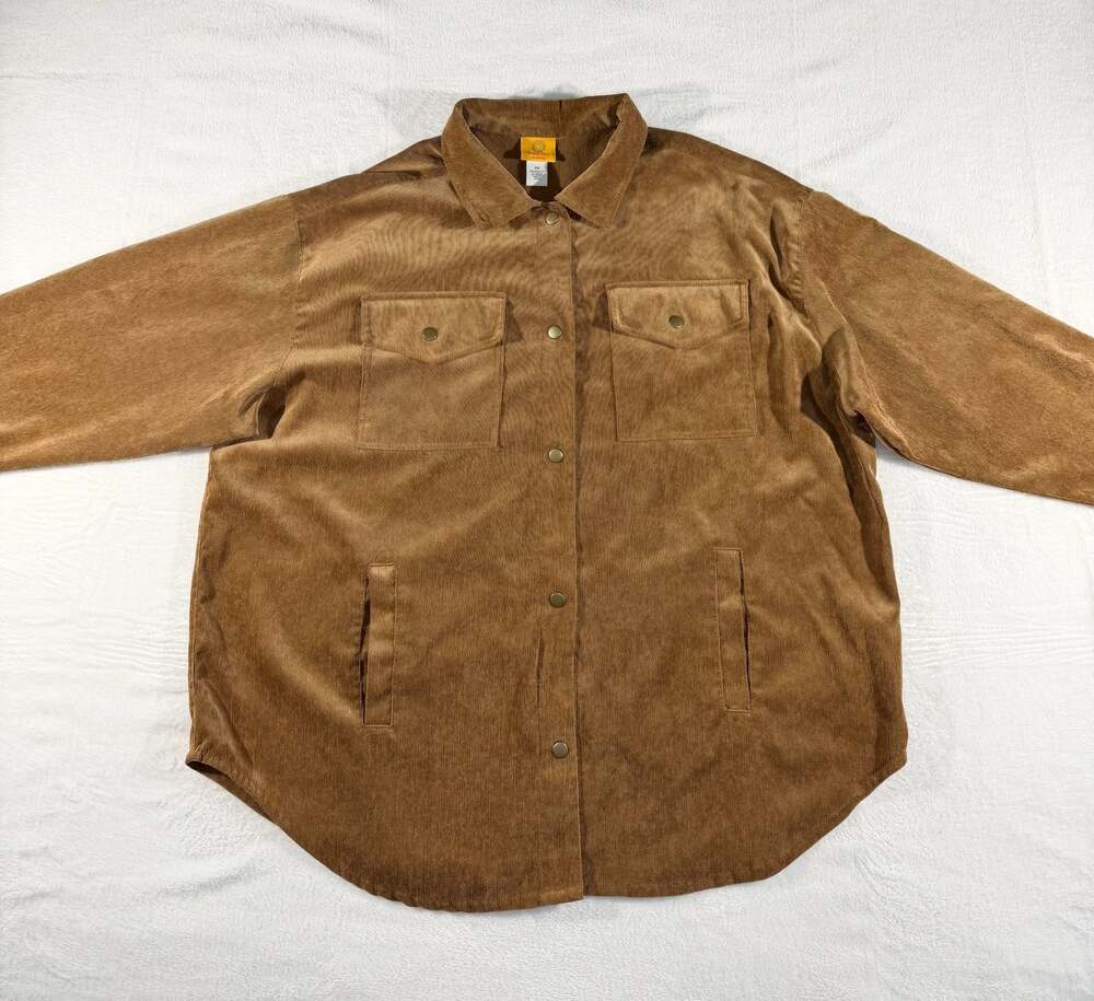 Ruby Rd. Woman Plus 2X Brown Velvet Soft Pincord Snap-Up Shacket Jacket
